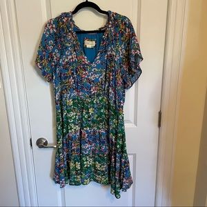 Anthropologie Blue Floral Robin Tiered Mini Dress
